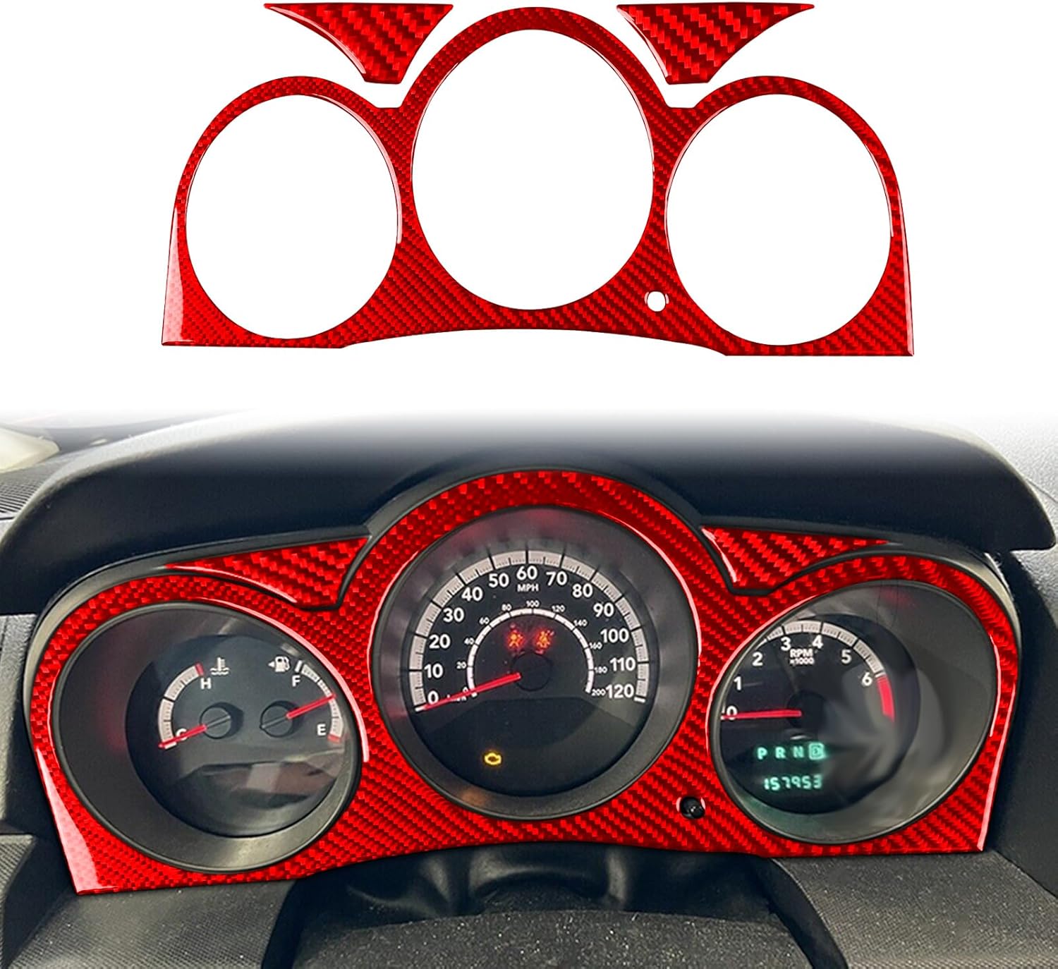 Car Red Carbon Fiber Accessories Speedometer Trim 3pcs Protective Cover Sticker Compatible with Dodge Avenger 2008 2009 2010
