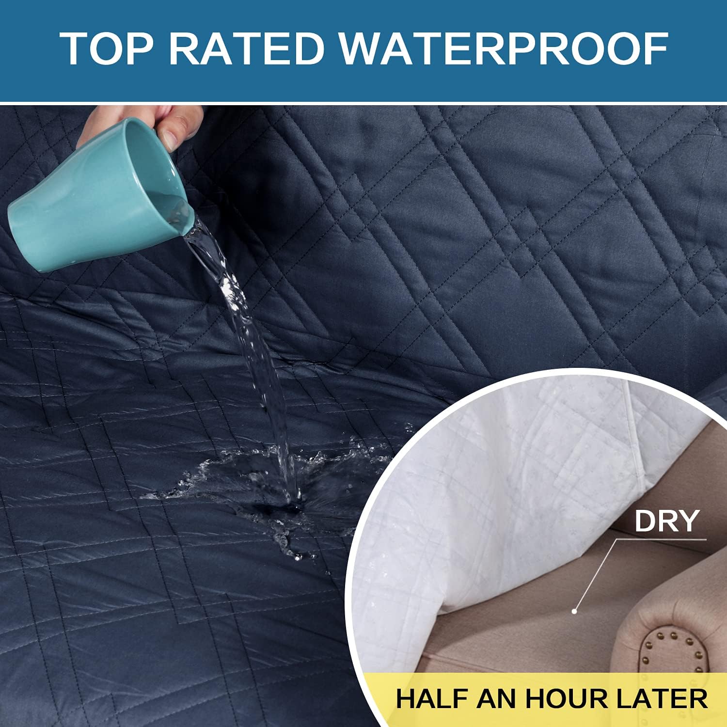 H.VERSAILTEX 100% Waterproof Sofa Cover Protector Couch Covers for Dogs/Pets | Sofa Slipcover for 3 Cushion Couch with Non Slip Backing and Adjustable Strap (Sofa, Navy) : Home & Kitchen