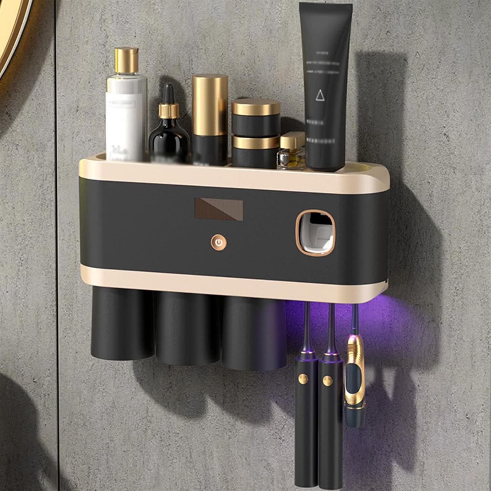 Portaspazzolino Elettrico a Parete, sterilizzatore UV, dispenser Automatico di dentifricio Ricaricabile, per spazzolini da Denti per Doccia e Bagno
