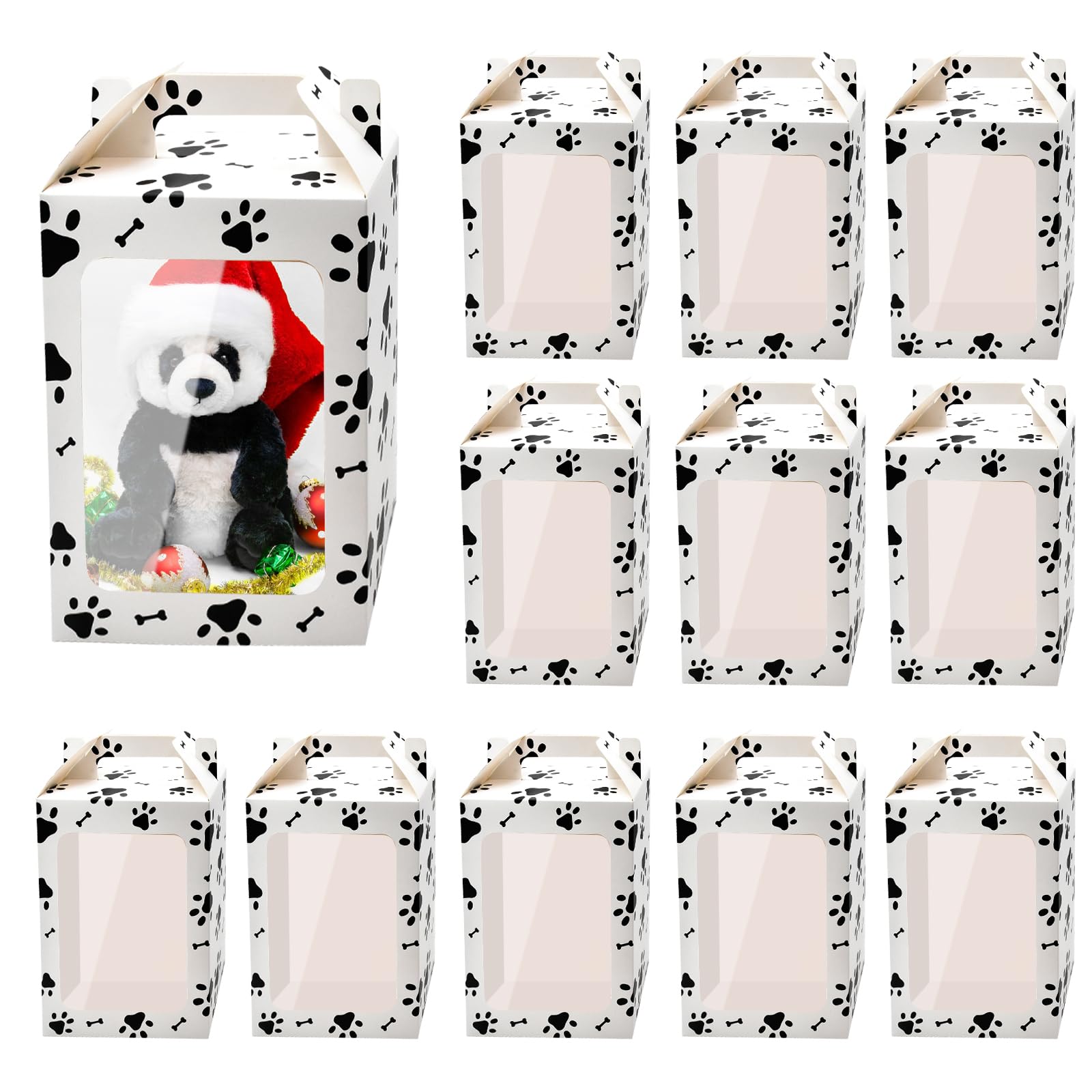 Enorteen 12 Pcs Clear Puppy Cat Dog Paw Print Gift Bags with Transparent Window Paper Paw Print Treat Goodie Bags Gift Boxes for Party Dog Themed