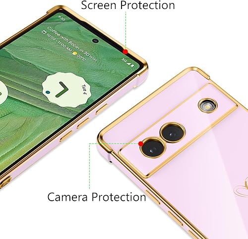 Miniatura 2 de ZTOFERA Funda diseñada para Google Pixel 7a, bonito patrón de corazones de amor con borde chapado y protección de lente de cámara, para Google Pixel