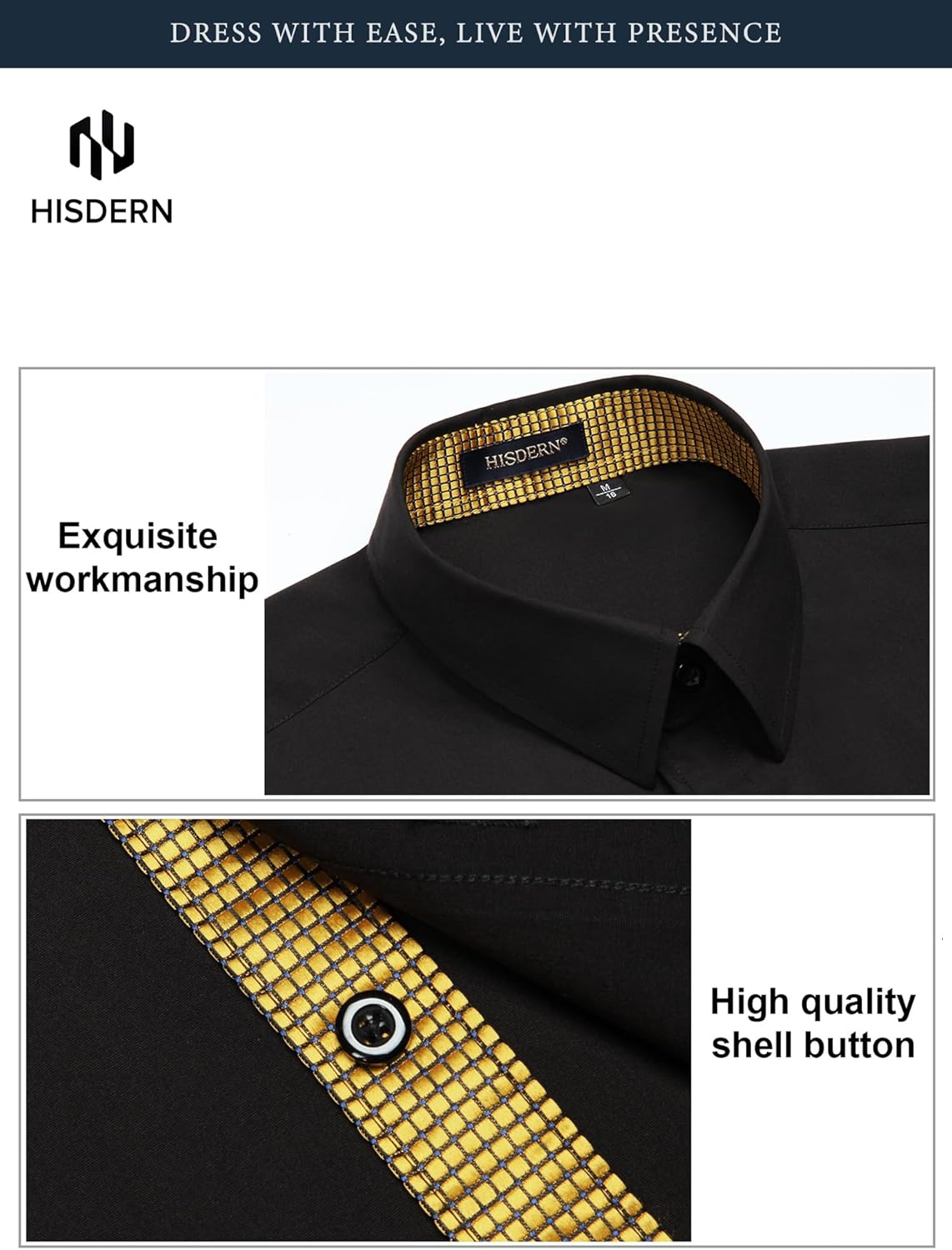 HISDERN Mens Dress Shirts Long Sleeve Button Down Casual Shirts for Men Inner Contrast Formal Business Tuxedo Wedding Shirt - Image 2