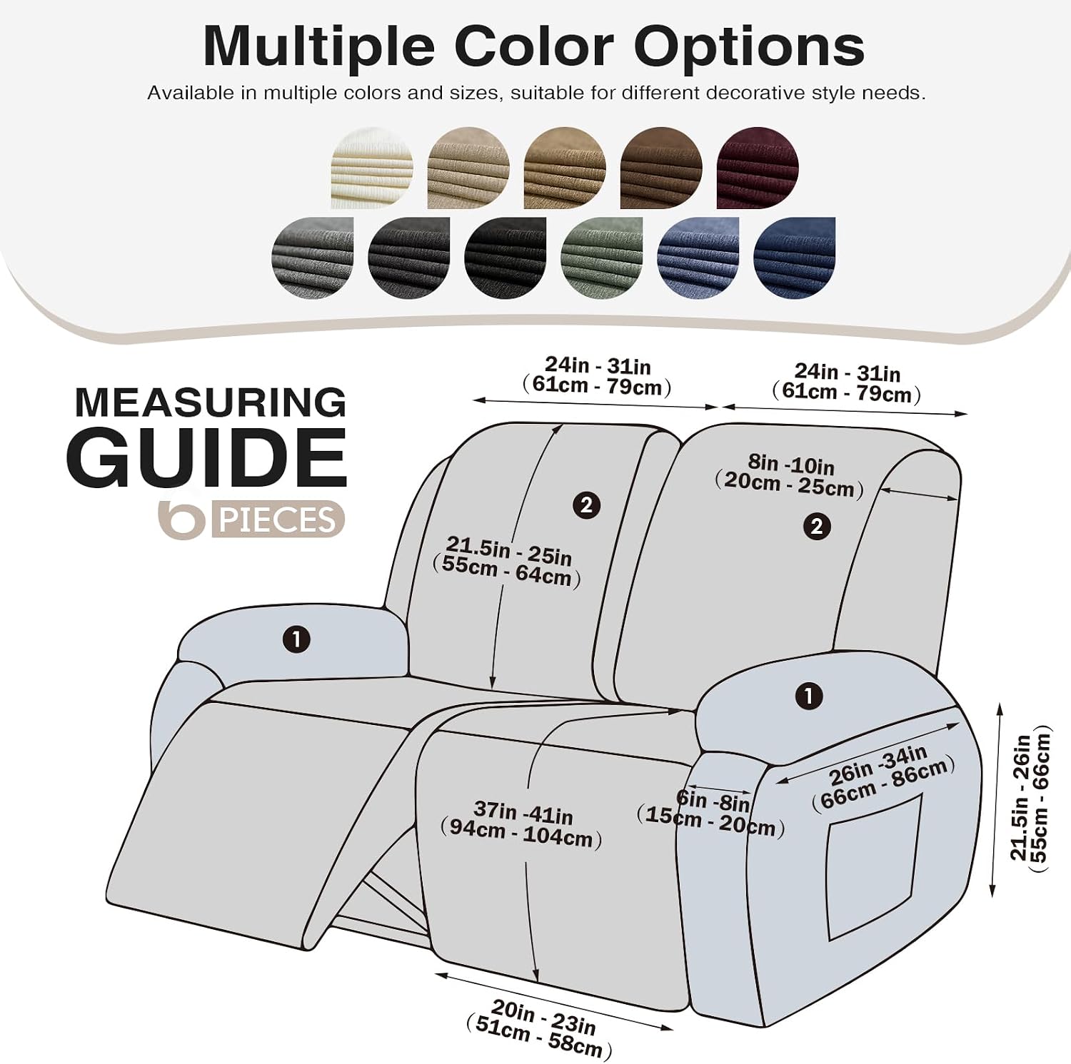 4 Pieces Stretch Recliner Loveseat Covers, Plush Fabric Slipcovers with Elastic Bottom for Furniture Protector Pet Friendly (2 Seater, Dark Gray)