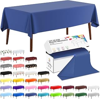 CXPSINC 54 Inch X 300 Feet Plastic Table Cover Roll Disposable Tablecloth with Slide Cutter for All Type/Shape Tables | Picnic, Party, Banquet, Birthdays, Weddings (Navy Blue, 300 Feet)