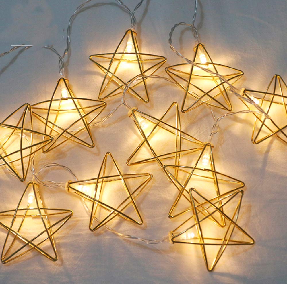 HULX Geometric String Lights, 1.5M 10LED Metal Fairy String Lights Geometric Rose Gold Metal Fairy Lights Battery Operated Fairy Lights (Star)