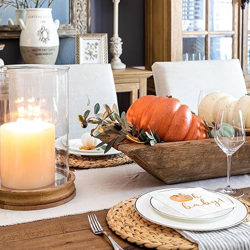 Miniatura 7 de Servilletas de papel naranja con diseño de calabaza para bebé, 6.5 x 6.5 pulgadas, ideas de vajilla con temática de otoño para baby shower,