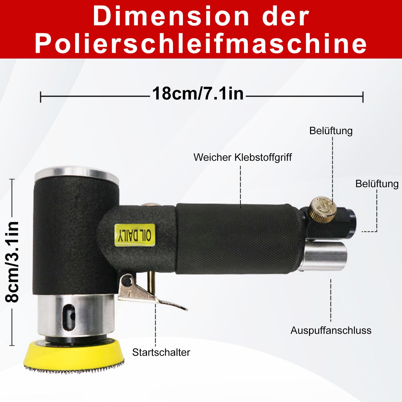 Mini Poliermaschine & Druckluft Exzenterschleifer Auto Polierer Set | 25mm 50mm 75mm Exzenter Schleifer Winkelschleifer mit 21tlg Polierschwamm,30tlg Schleifpapier Polierteller Kit Auto,Metall