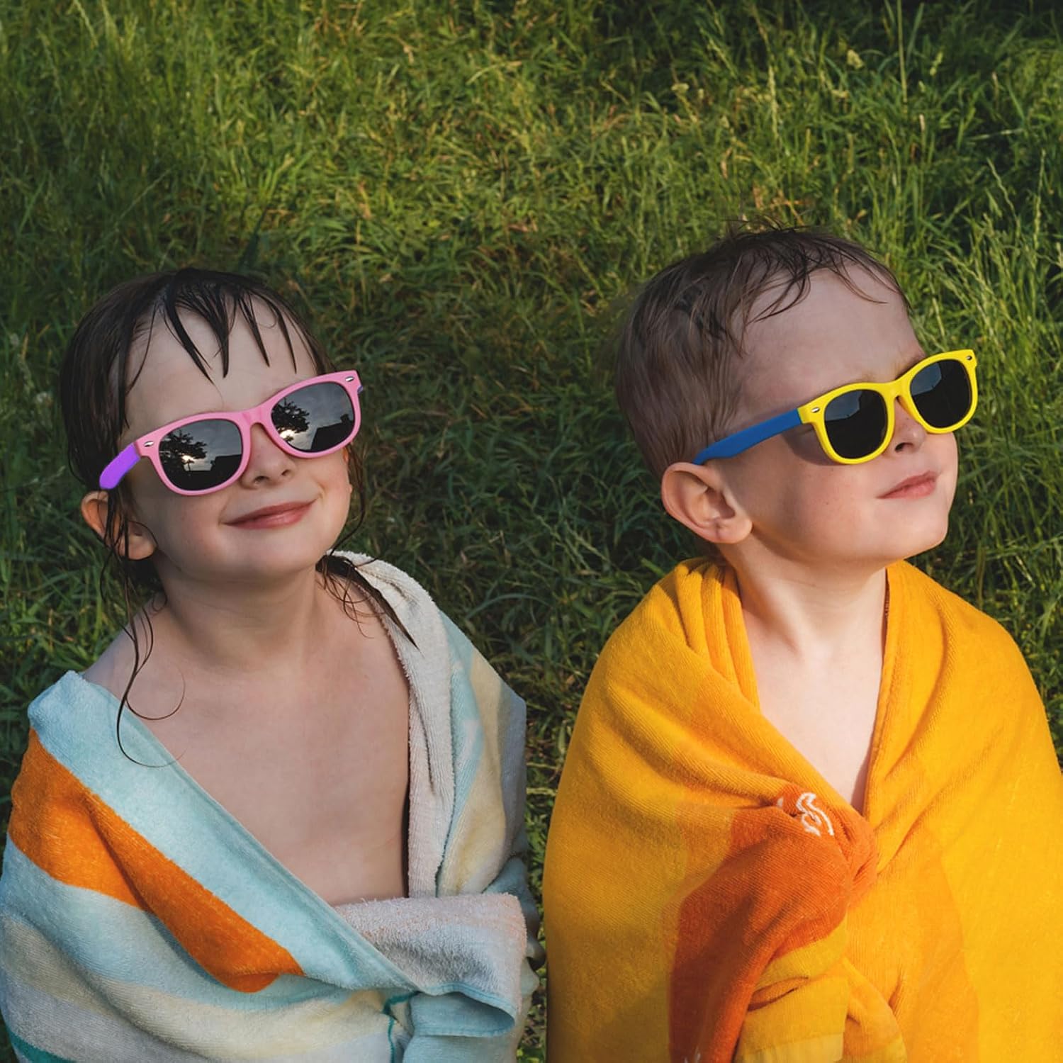 SUNOVELTIES 60 Pack Kids Sunglasses Bulk Toddler Classic Glasses Neon Colored Boy Girl Party Favors Outdoor Costume Eyewear