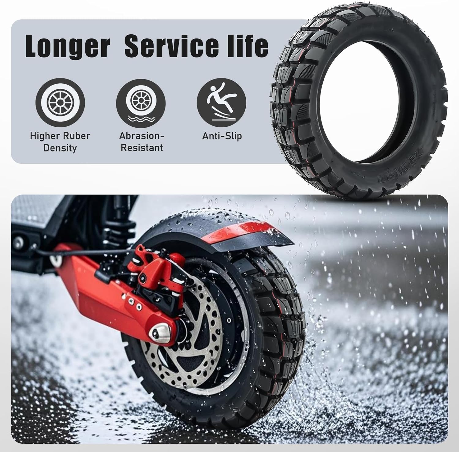 SYACHI 10 x 3 Inch Off Road Outer Tire, 255X80 Scooter Tire, Non-Slip Wear-Resistant Thick Rubber, Compatible with Zero 10x, Apollo Pro Scooter Tyre, 1 Pack