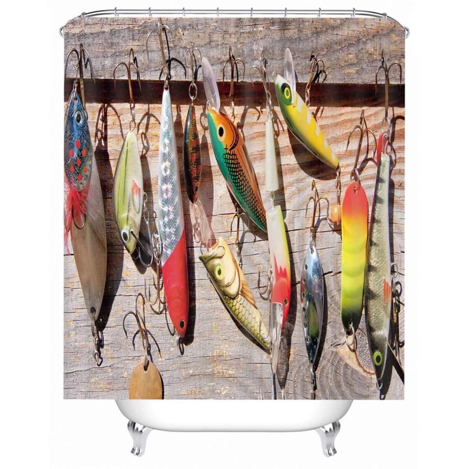 Rideau de douche anti-moisissure polyester motif poissons multicolores avec anneaux