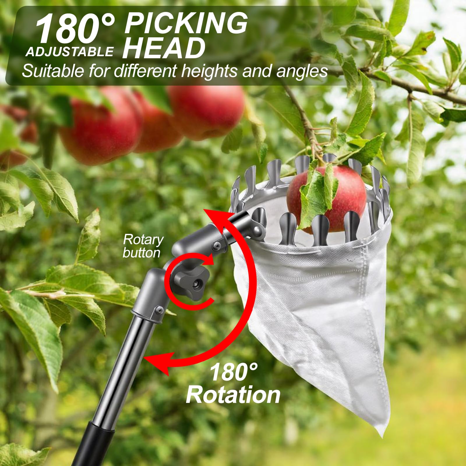 YADODO Obstpflücker mit Teleskopstiel Apfelpflücker 4.4m Obstpflücker für Kirschen Kirschenpflücker mit Teleskopstiel Kirschpflücker mit Teleskopstiel Zitrus Birnen Kirschen Pflücker Pflaumenpflücker