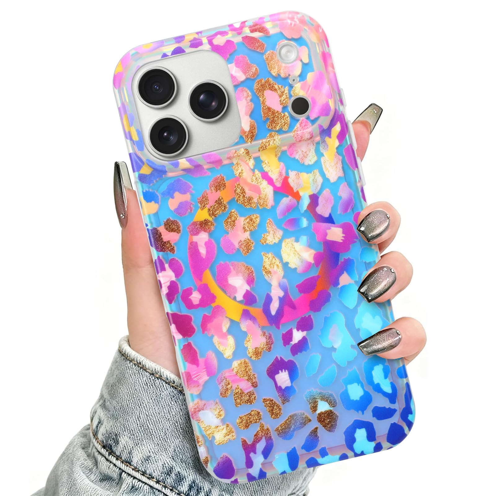 Bonita funda magnética para iPhone 17 Pro, estampado de leopardo