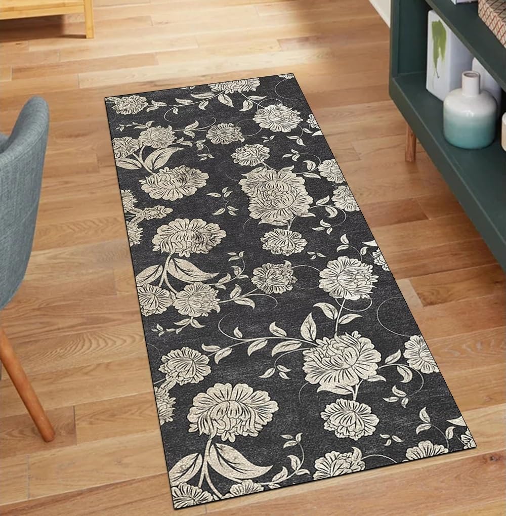 Alfombra de pasillo lavable negra que evita resbalones en casa