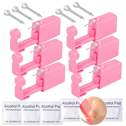 Juego de 6 piercings de nariz desechables con herramientas plateadas para perforación de nariz (S201-6)