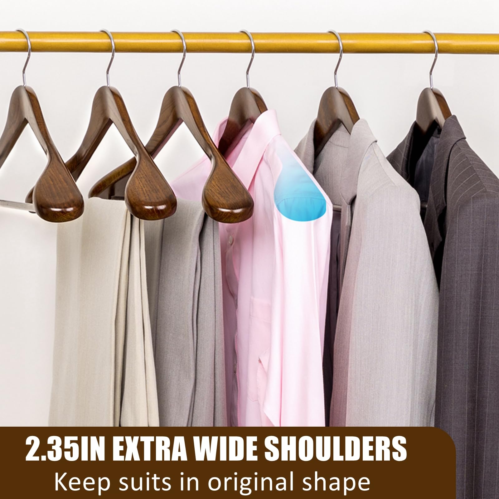 Amber Home Confezione da 6 grucce in legno di noce, a spalla larga, con barra antiscivolo per pantaloni, giacche, vestiti e maglioni, finitura liscia, per vestiti pesanti