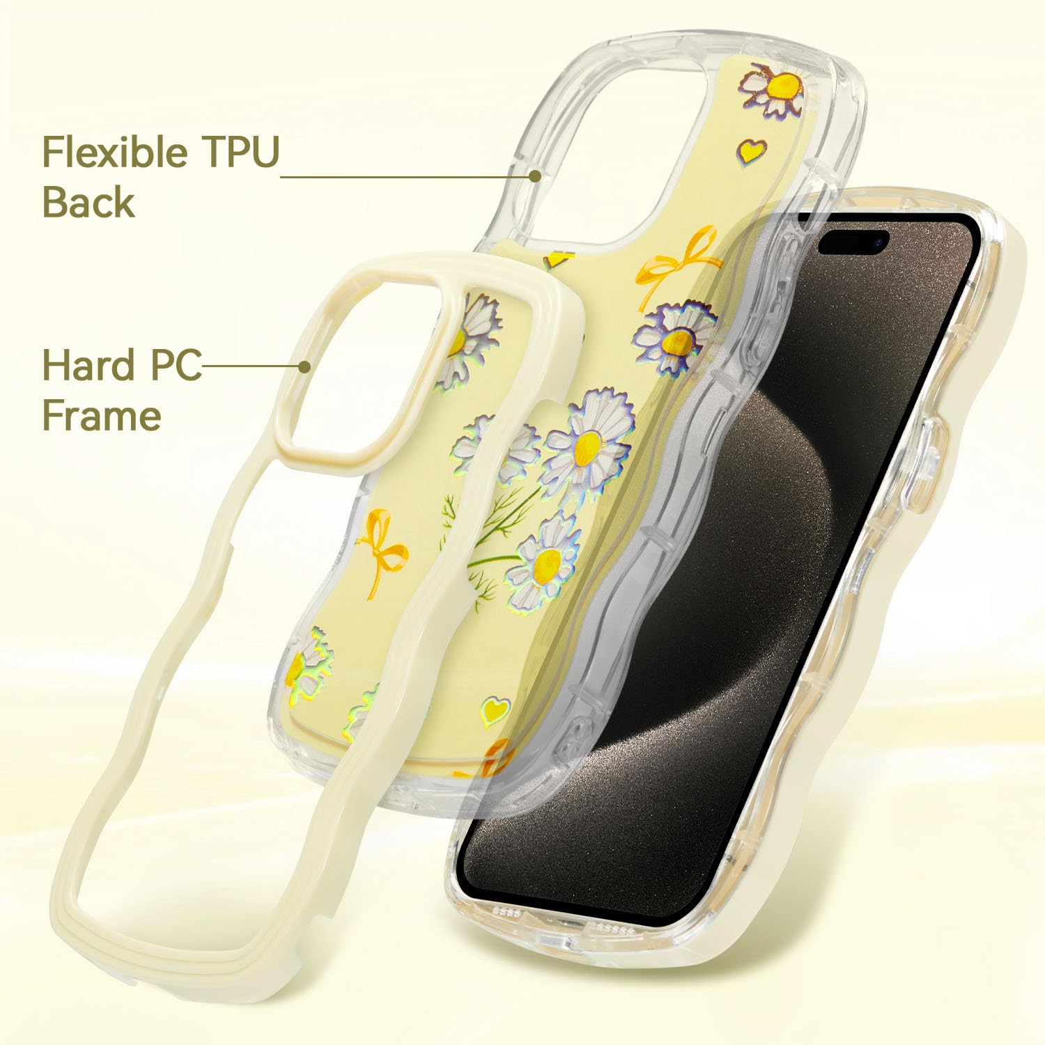 UEEBAI for iPhone 14 Pro Max Case, Floral Wave Frame Cute Curly Anti-slip Flower Case with Aesthetic Pattern - Image 3