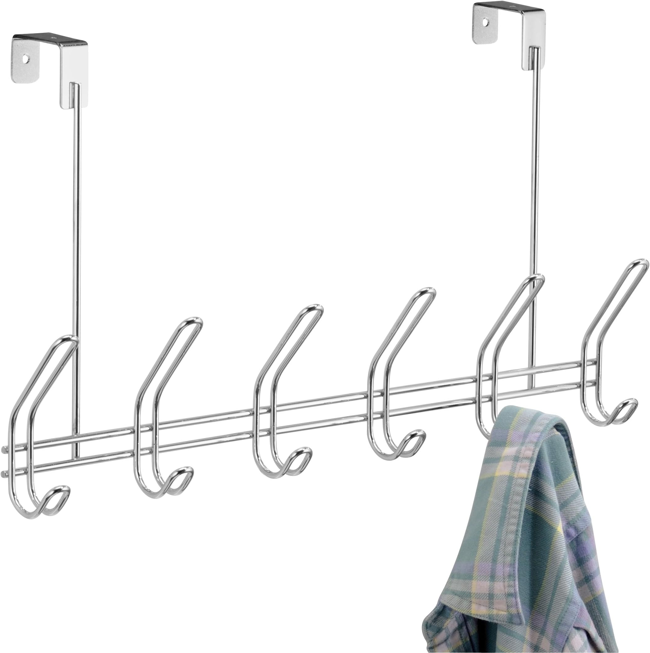 Classico Steel Over-The-Door 12-Hook Storage Rack - 18.75" x 5" x 10.75", Chrome