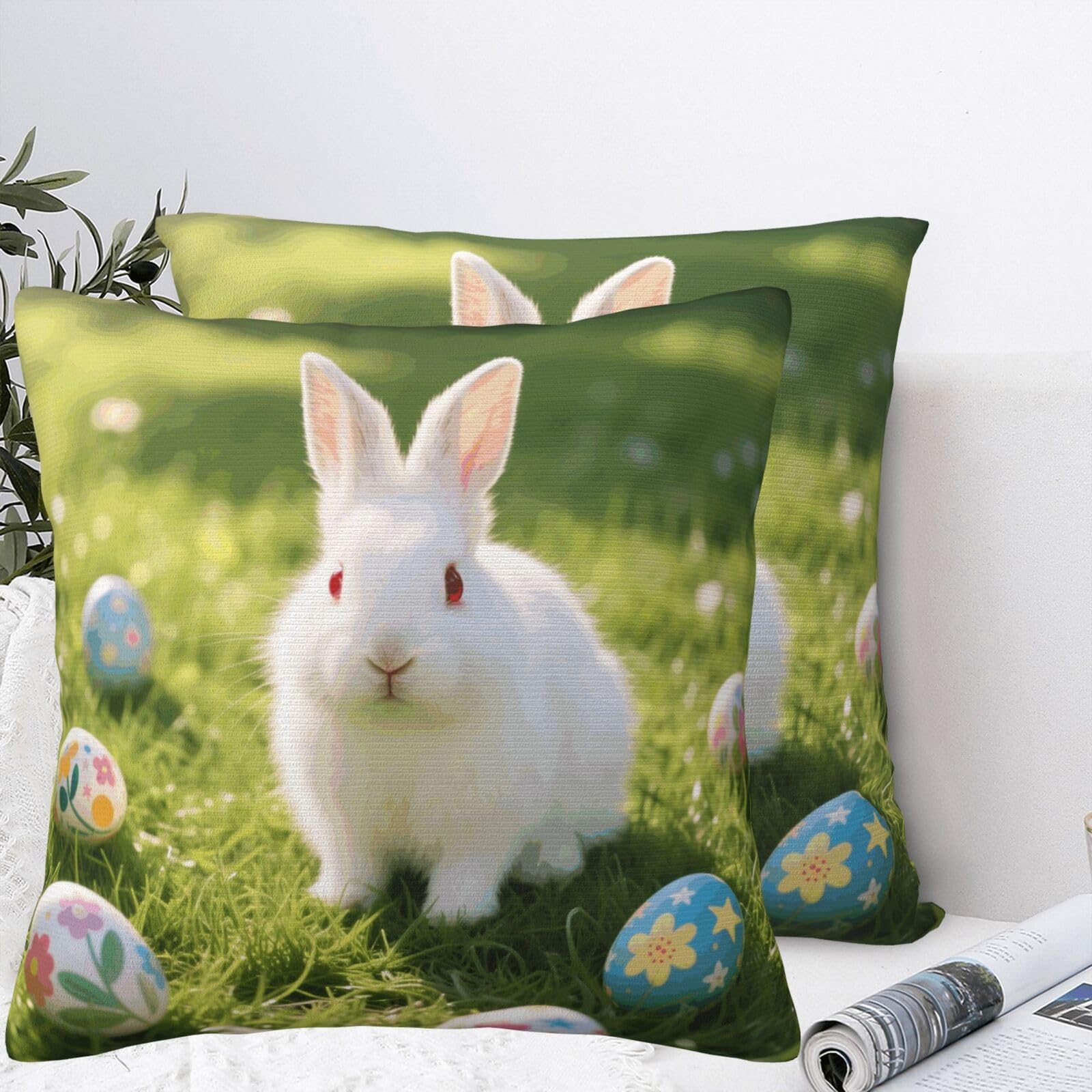LMNGH Bunny Eggs Plush Throw Pillow Covers 16"X16",Soft Cozy Couch Cushion Covers Decorative Pillow Cases for Holiday Home Bedroom Sofa Decors