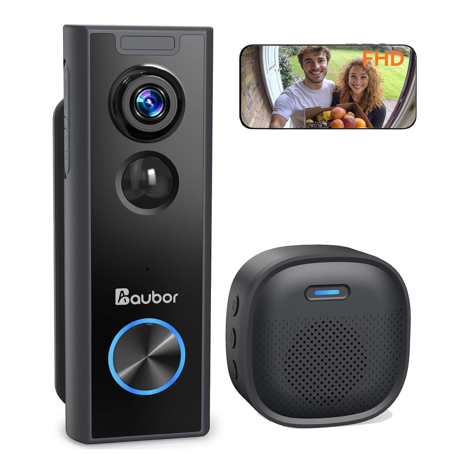 Video Doorbell Camera Wireless with Ring Chime, HD Live View, Night Vision, AI Motion Detection, 2-Way Audio, Voice Changer, 2.4G WiFi, Battery Powered, Compatible with Alexa  Google Assistant,Black