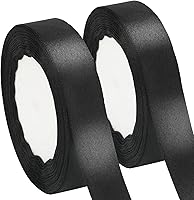 Vista 1 de joycraft Cinta de regalo negra, cinta de Navidad, cinta de envoltura de regalos, 3/4 pulgadas de ancho, cinta de satén de tela de 50 yardas