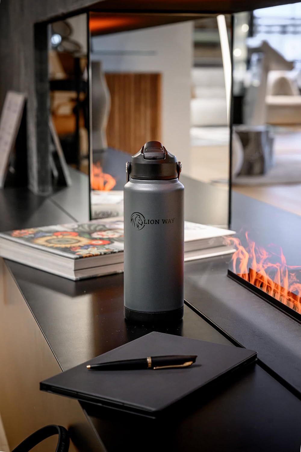 LION WAY UniFlow 32 oz Insulated Bottle - Charcoal Velvet |Stainless Steel Sport Water Bottle with Soft Straw, Leak-Proof, BPA-Free - Image 8
