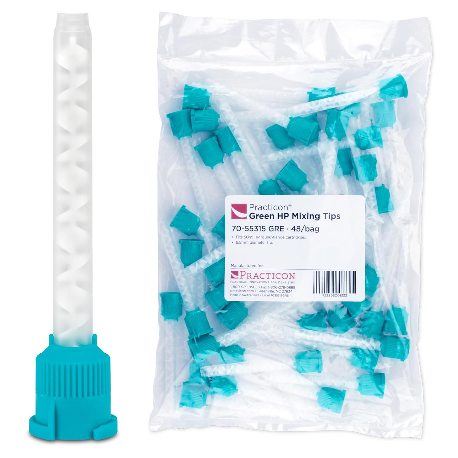 Practicon HP Universal Mixing Tips, Green 6.5mm, Pack of 48