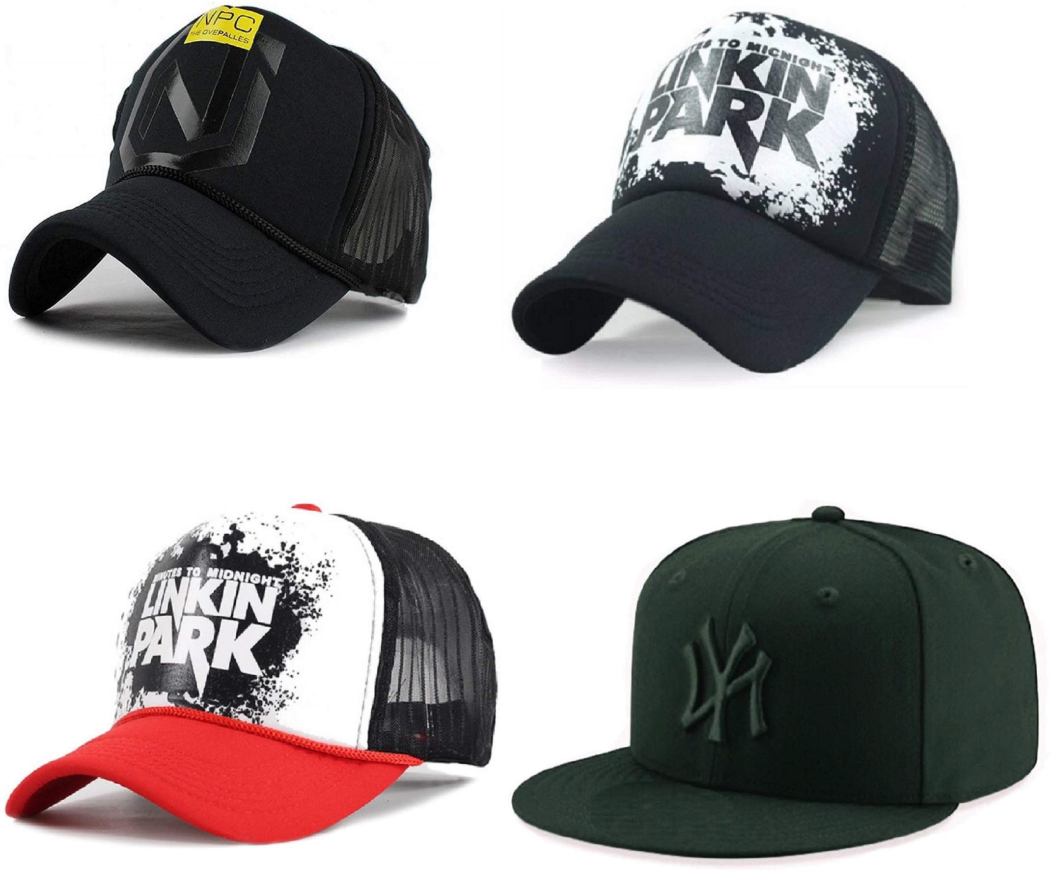 Men's Linkin Park & NPC Printed Halfnet Caps(Pack of 4 Caps), Free Size