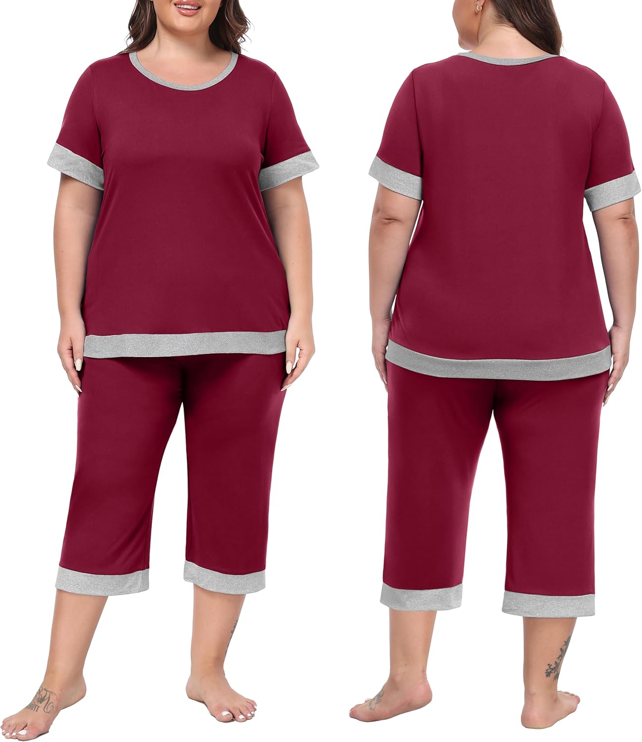 PrinStory Women's Pajama Set Short Sleeve Shirt and Capri Pants Sleepwear Pjs Sets Lounge Set - Image 4