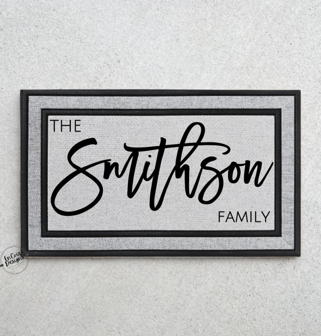 Personalized Door Mat with Last Name for Outdoor Indoor - Non-Slip Polyester Front Doormat with Rubber Backing, Wedding, Housewarming, New Home (18" x 30", Black Bordered)