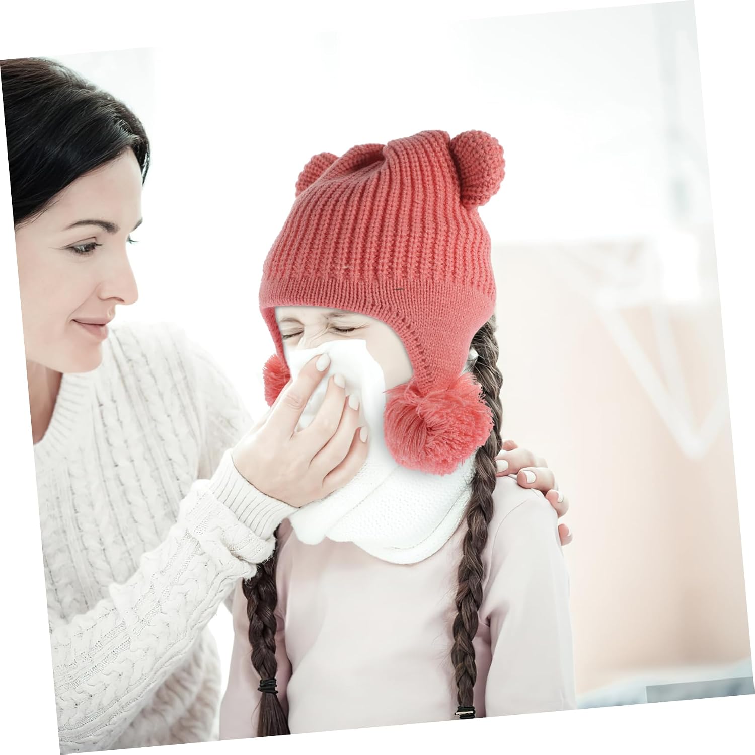 Boy Girl Knitted Hat Cute Bear Ears Windproof and Warm for Boys and Girls Soft and Cozy Ear Covering Cap for Cold Weather for Outdoor Adventures Pink