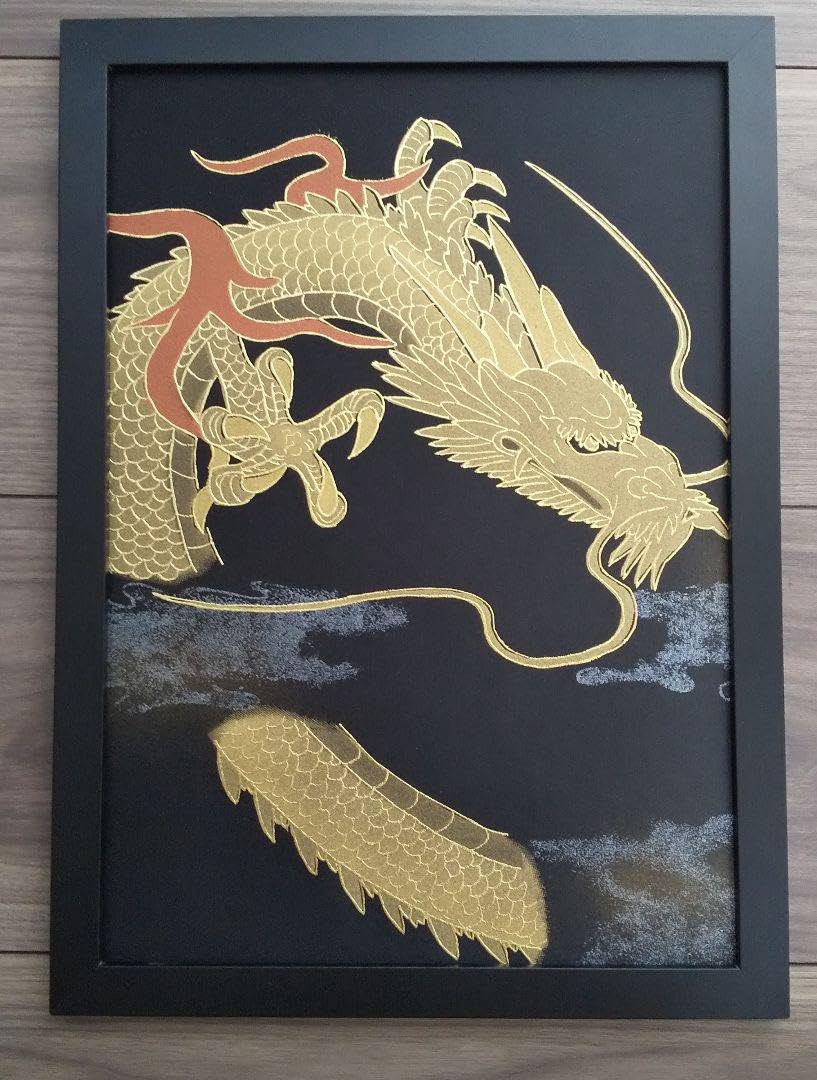 龍の掛図 木製フレーム 欠かさ 