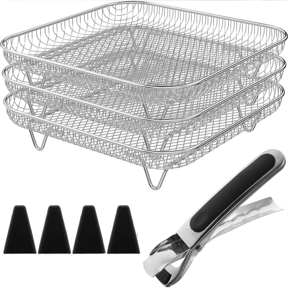 Estante cuadrado para freidora de aire de 3 capas, accesorios de parrilla de freidora de aire de 7.8 pulgadas, estante deshidratador de parrilla de acero inoxidable, cesta apilable para 2