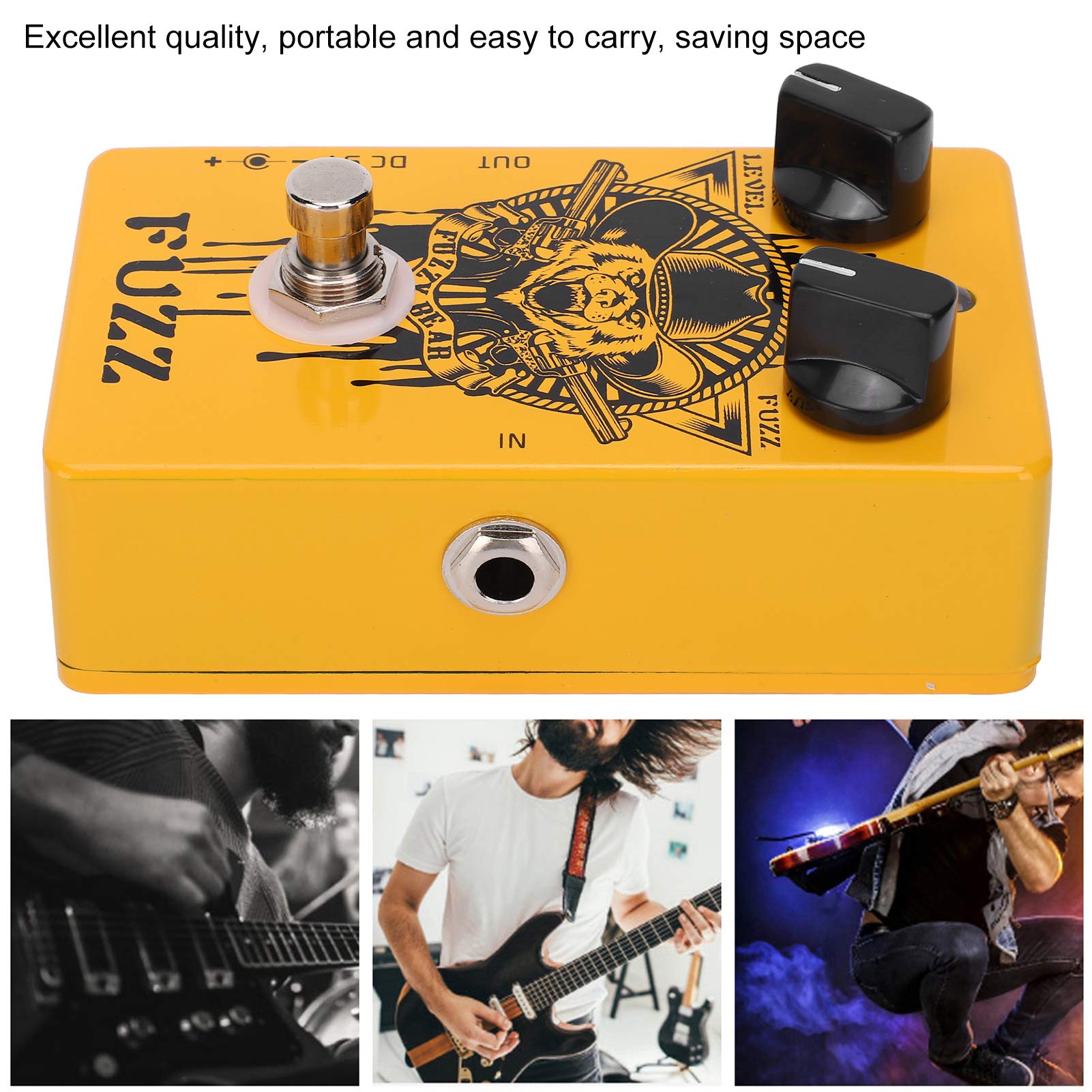 Fuzz Effect Pedal, Yellow Electric Guitar Effect All-Metal Shell con True Bypass Effect for Music Lovers for Outdoor Performance for Guitarist for Music Club