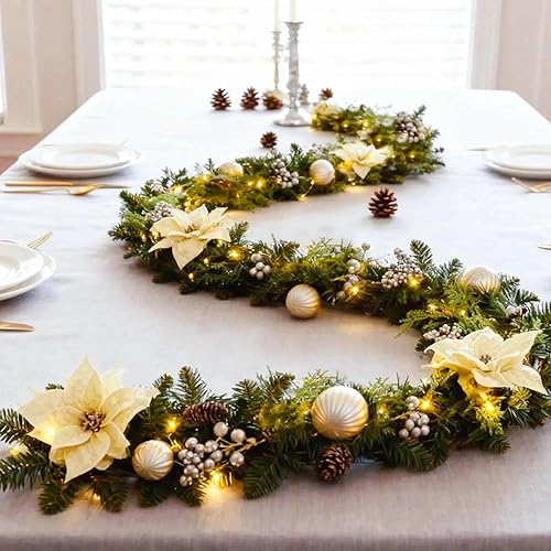 Miniatura 2 de Guirnalda de Navidad con luces Dailyart de 9 pies, 80 luces LED de Navidad preiluminadas con temporizador decoradas con bola de flores de Navidad,