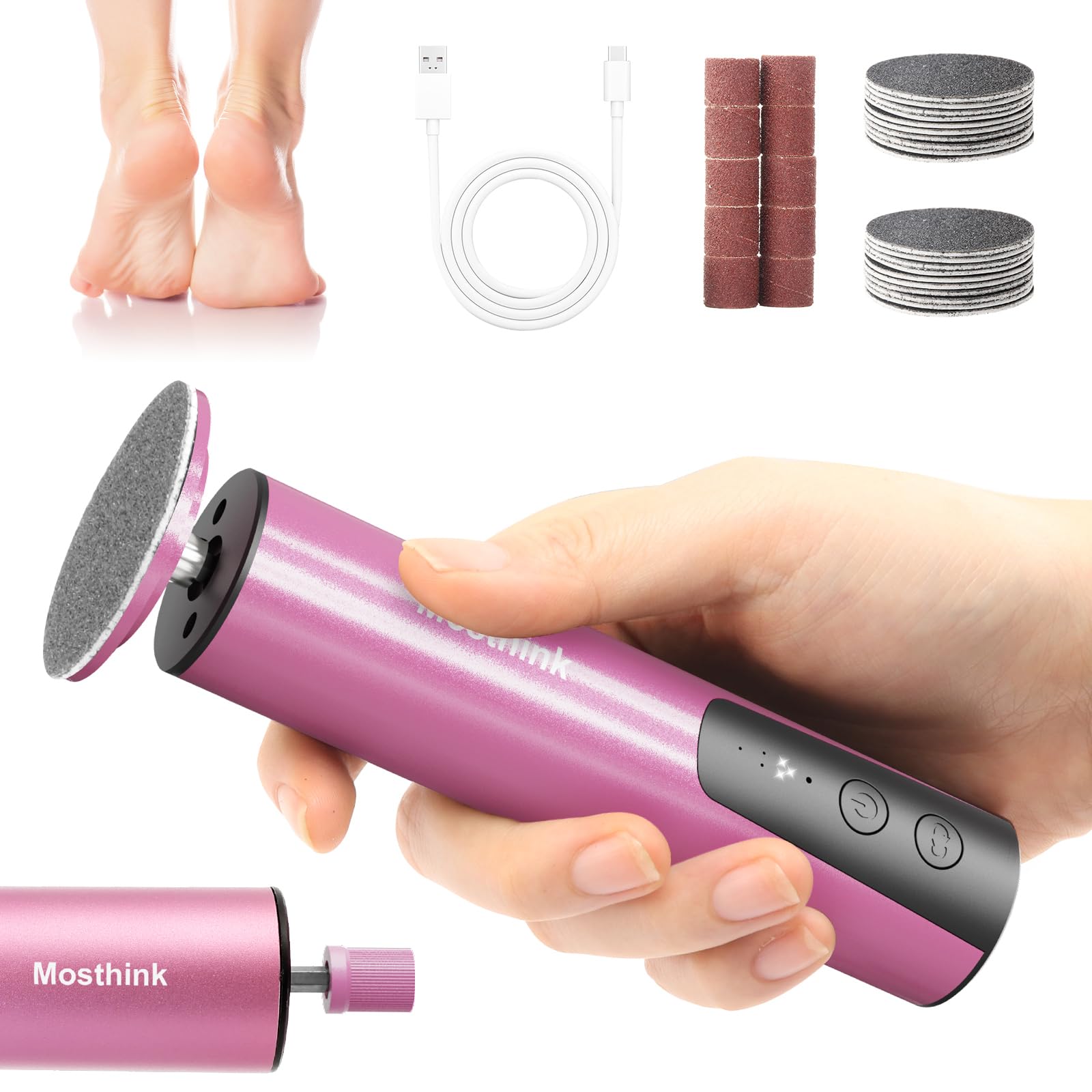 Electric Foot Callus Remover, 2 in 1 | 6 Speed Adjustable Foot File Nail Grinder with Sandpaper Disks, Professional Sander Pedicure Tool for Feet Dead