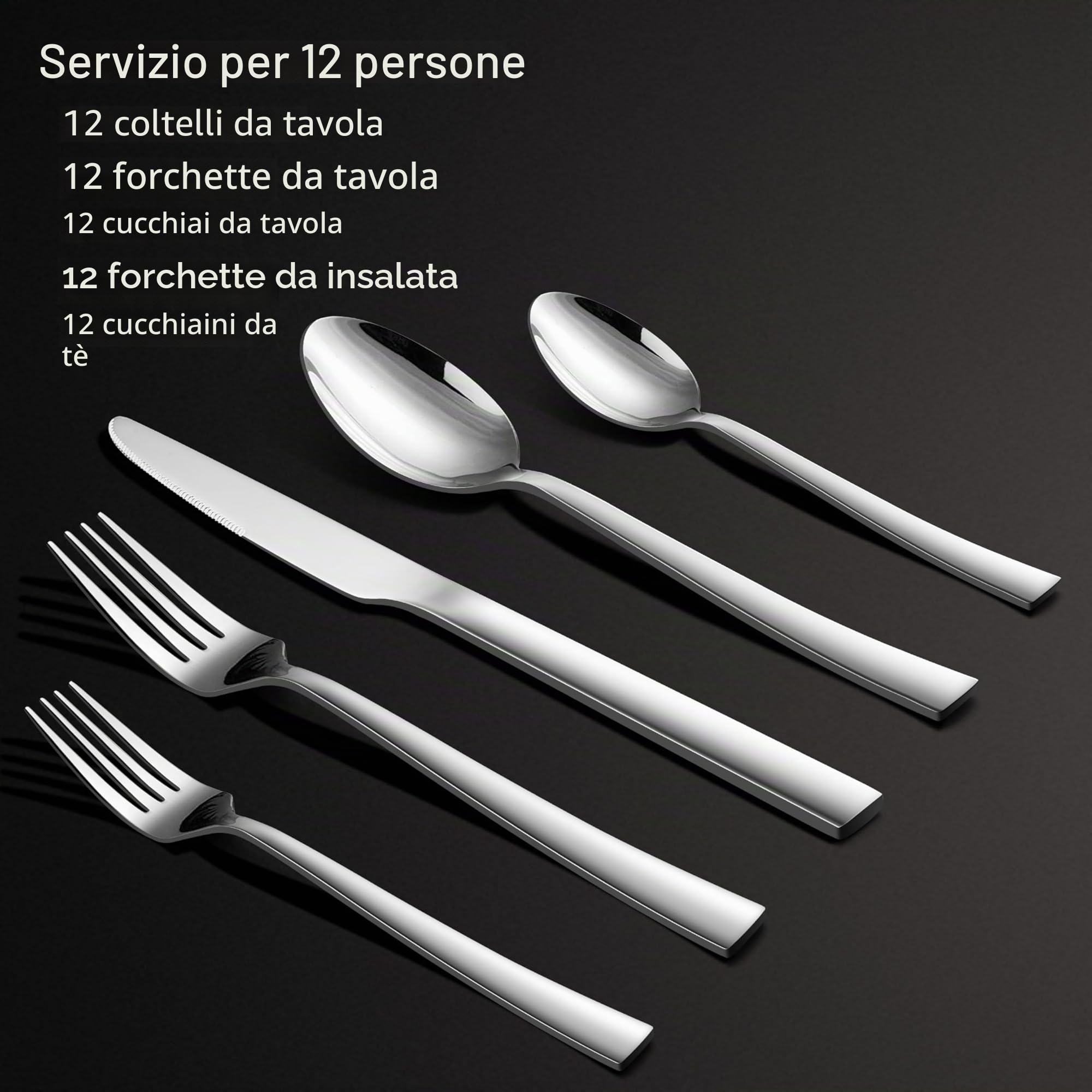 HaWare Set di posate da 60 pezzi, per 12 persone, con coltello, forchetta, cucchiaio, posate in acciaio inox, per famiglia, feste, hotel, ristorante, lucidate e lavabili in lavastoviglie