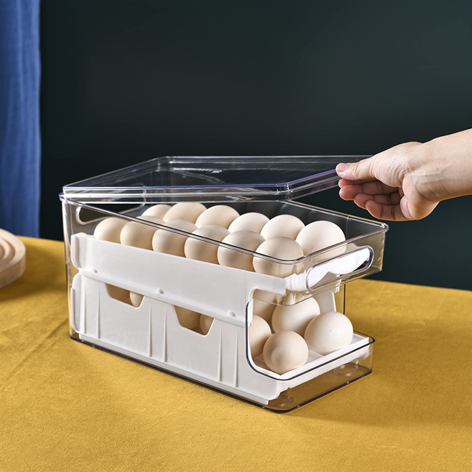 Panier à œufs Conteneur à œufs de Grande capacité Boîtes à Rouler Les œufs automatiques Contenants à œufs à Double Couche (Blanc)