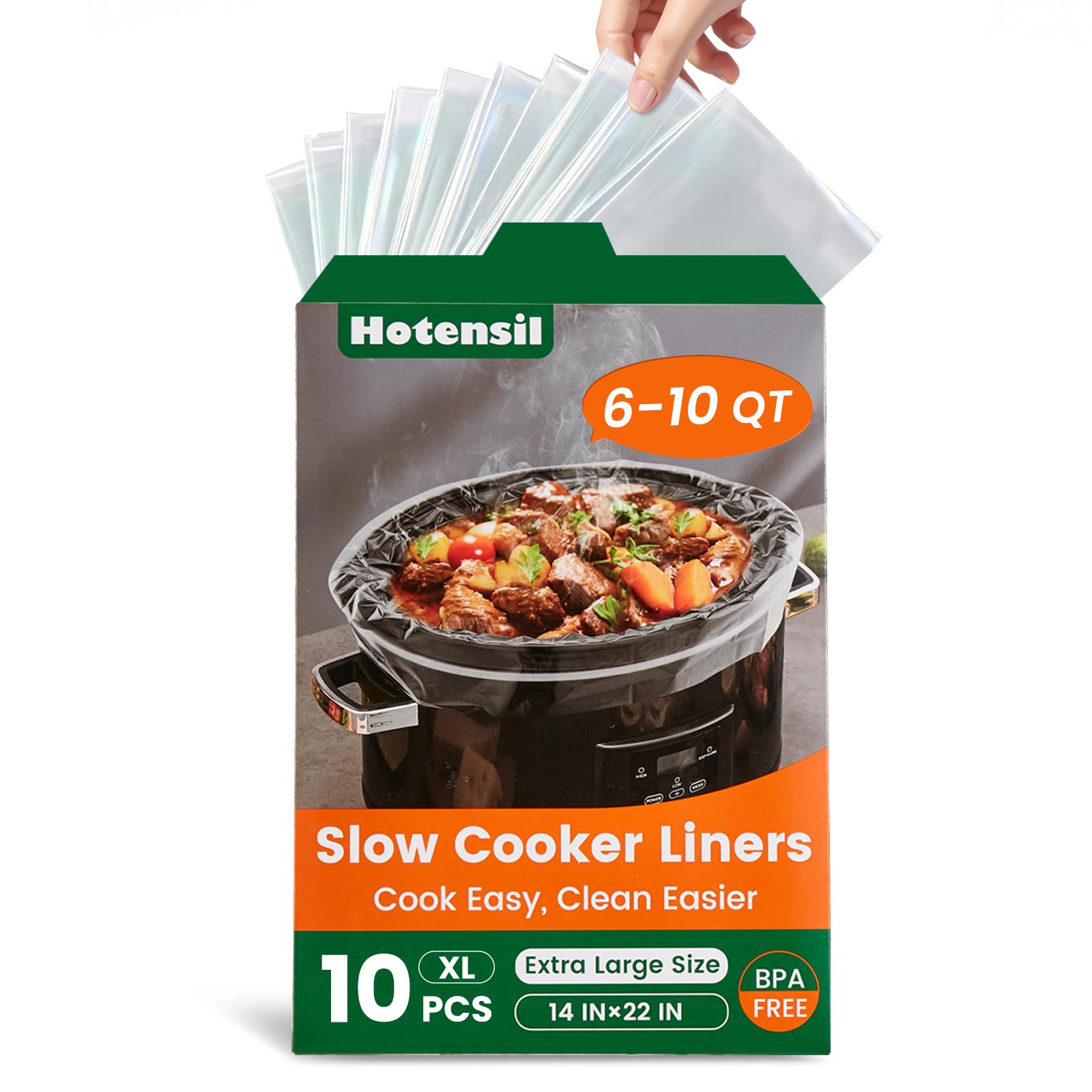 Slow Cooker Liners Hotensil 14x 22 10 Count Cooking Bags Large Size Disposable Pot Liner Fit 6QT to