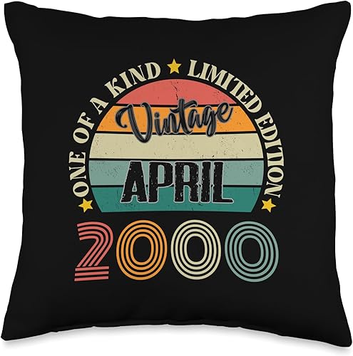 24 Year Old Vintage April 2000 24th Birthday Retro Throw Pillow, 16x16, Multicolor