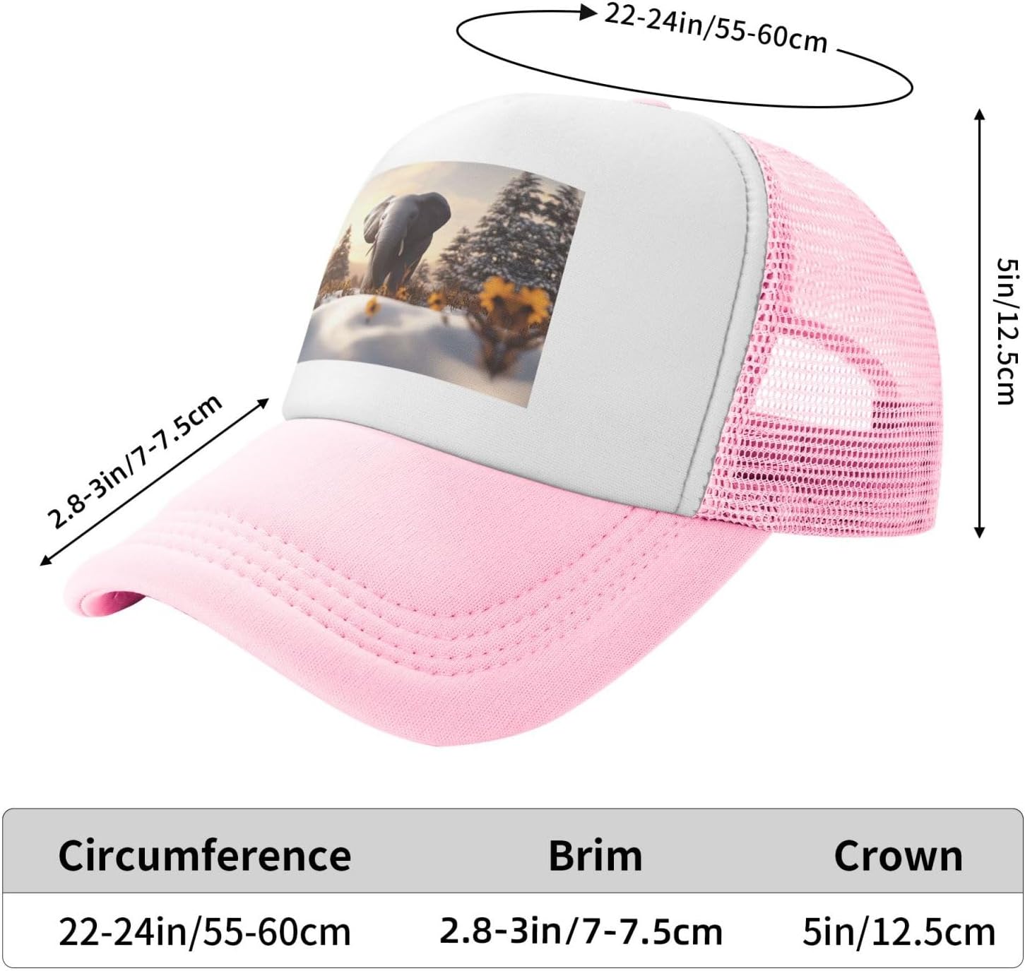 Trucker Hat Cowboy Hat for Sun Cap Baseball Beach Caps,Outdoor Activities and Travel Matte Art Focused on Elephants Black