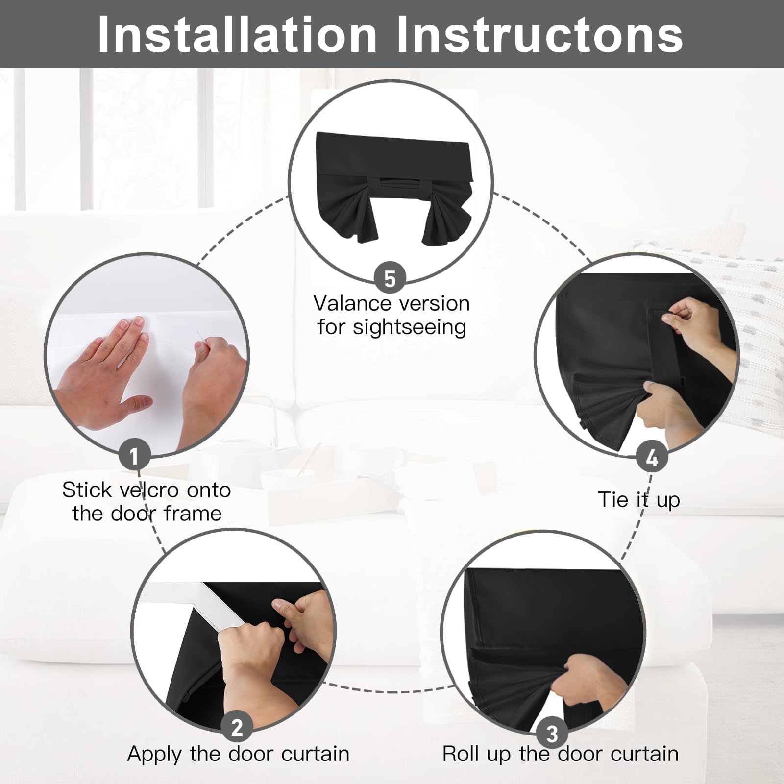 YSYY Blackout Door Curtains for Door Windows? Privacy Door Curtain,Front Door Sidelight Curtain? Drill-Free? Easy Installed Door Window Curtains. (Black,1 Panel, 24W x38L)