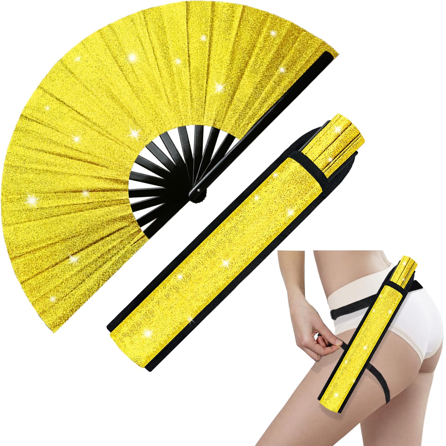 Amazon.com: prario Glitter Large Rave Folding Clack Hand Fan  display picture 2