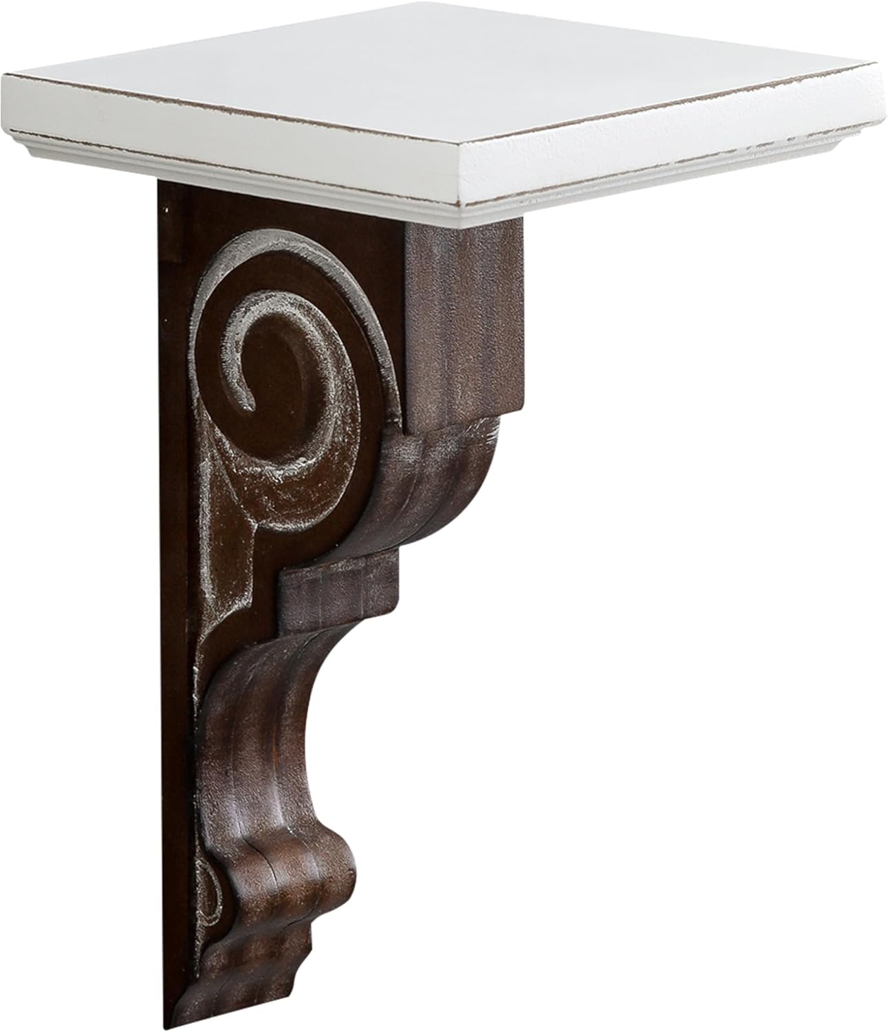 SOFE Small Wood Floating Shelf 12 Inches Tall, Farmhouse Wood Shelf for Wall, Decorative Rustic Candle Holder Shelf, White & Brown, Living Room, Bedroom, Dining Room Decor