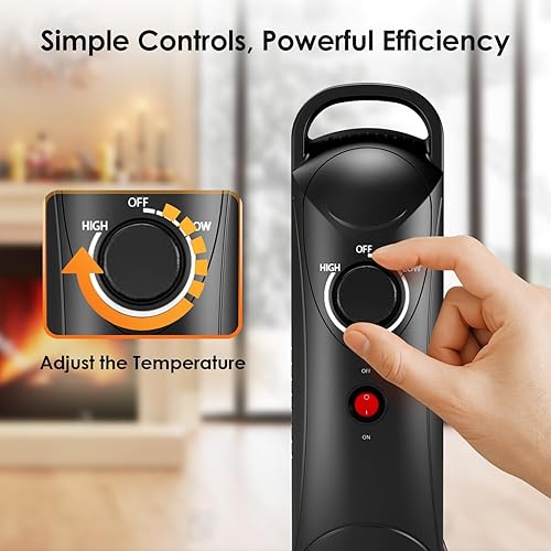 Miniatura 5 de Air Choice Calentador de radiador relleno de aceite de 700 W, calentadores de aceite para uso en interiores con termostato ajustable y 2 ajustes de