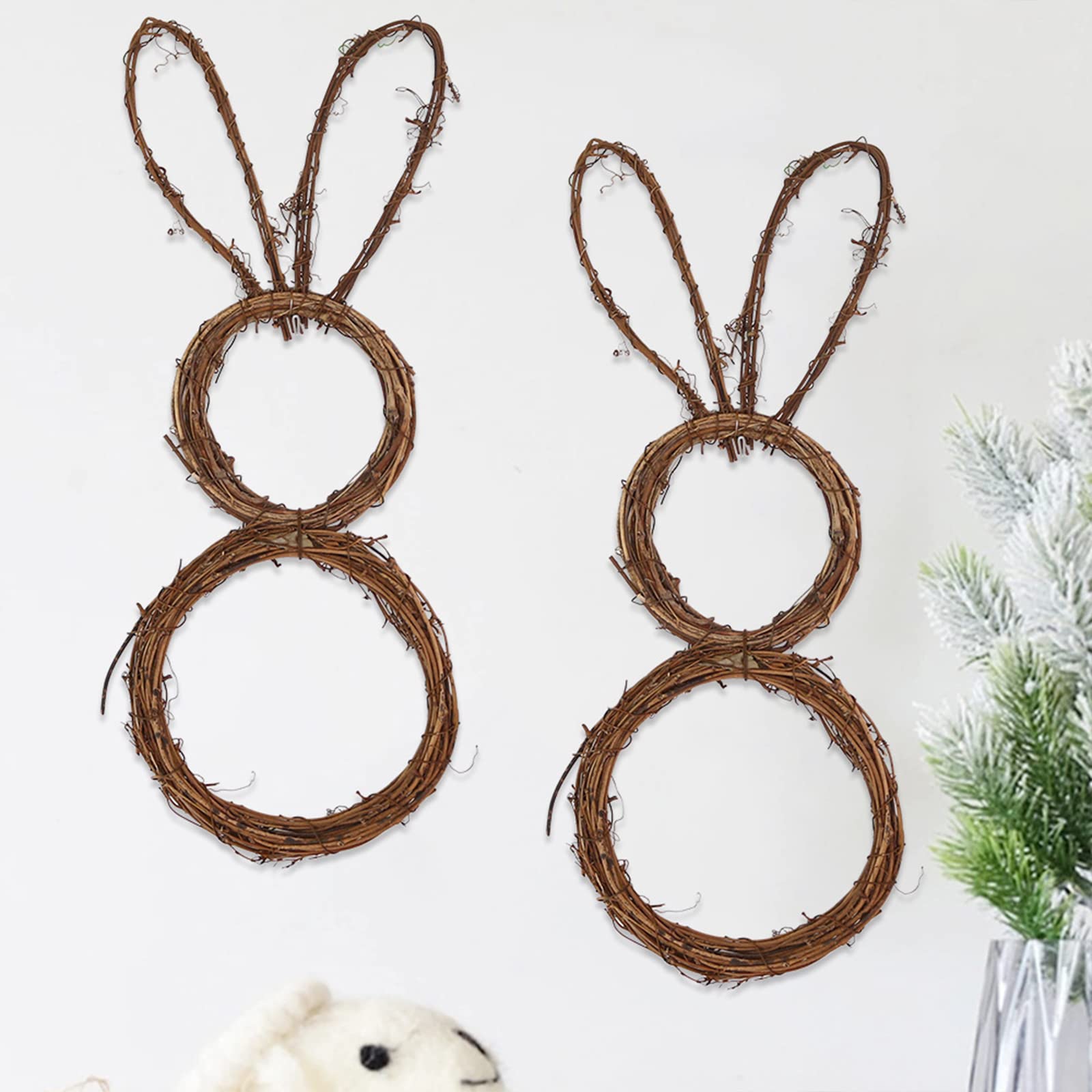 Flueyer Ghirlanda di coniglietti pasquali, realizzata a mano, a forma di coniglio, con luci a LED e decorazioni per porta d'ingresso, decorazione per casa e giardino, marrone