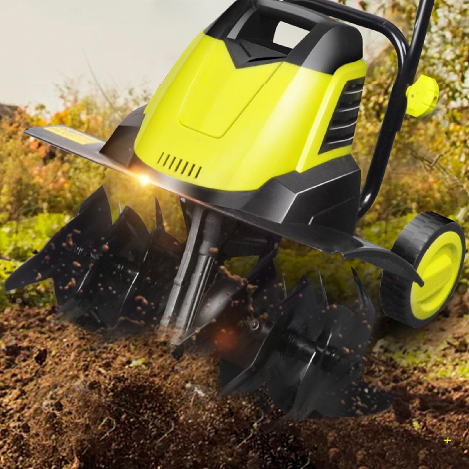 TYH Motobineuse Électrique, Scarificateur De Pelouse 2400 W, Motoculteur sans Fil, Houe Rotative Pliable À 6 Lames, Profondeur De Travail 22 Cm, Largeur 45 Cm, Motobineuse Silencieuse