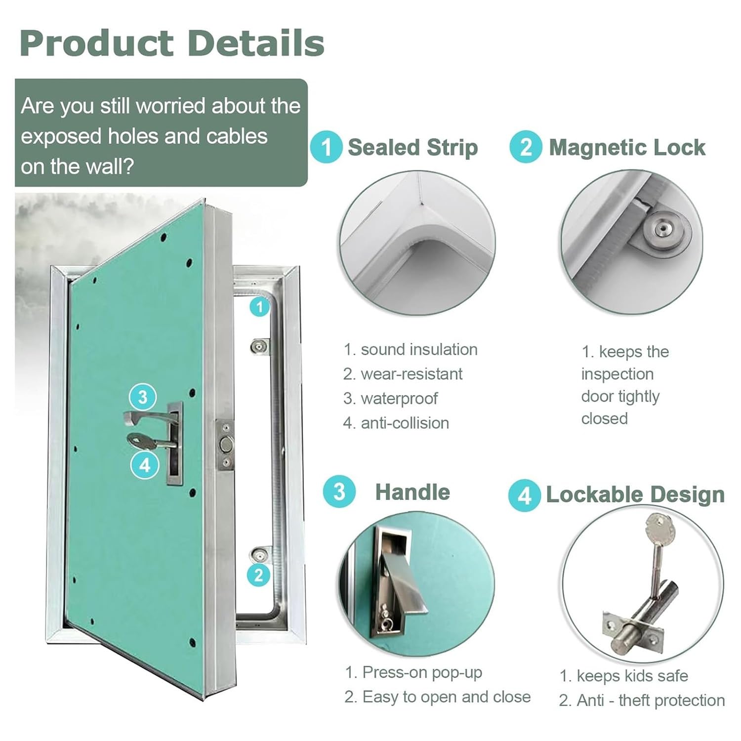 Panel de puerta de acceso para paneles de yeso de 20 x 31 pulgadas, placa de inspección de aluminio para sistema de agujeros de pared resistente y cubierta de ático, acceso a placas de yeso (40 x 60