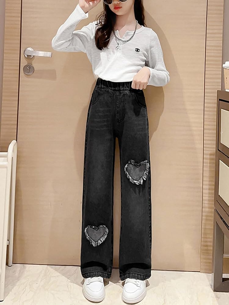 Amazon.com: Kvysinly Kids Girls Jeans Raw Edge Heart-Shaped