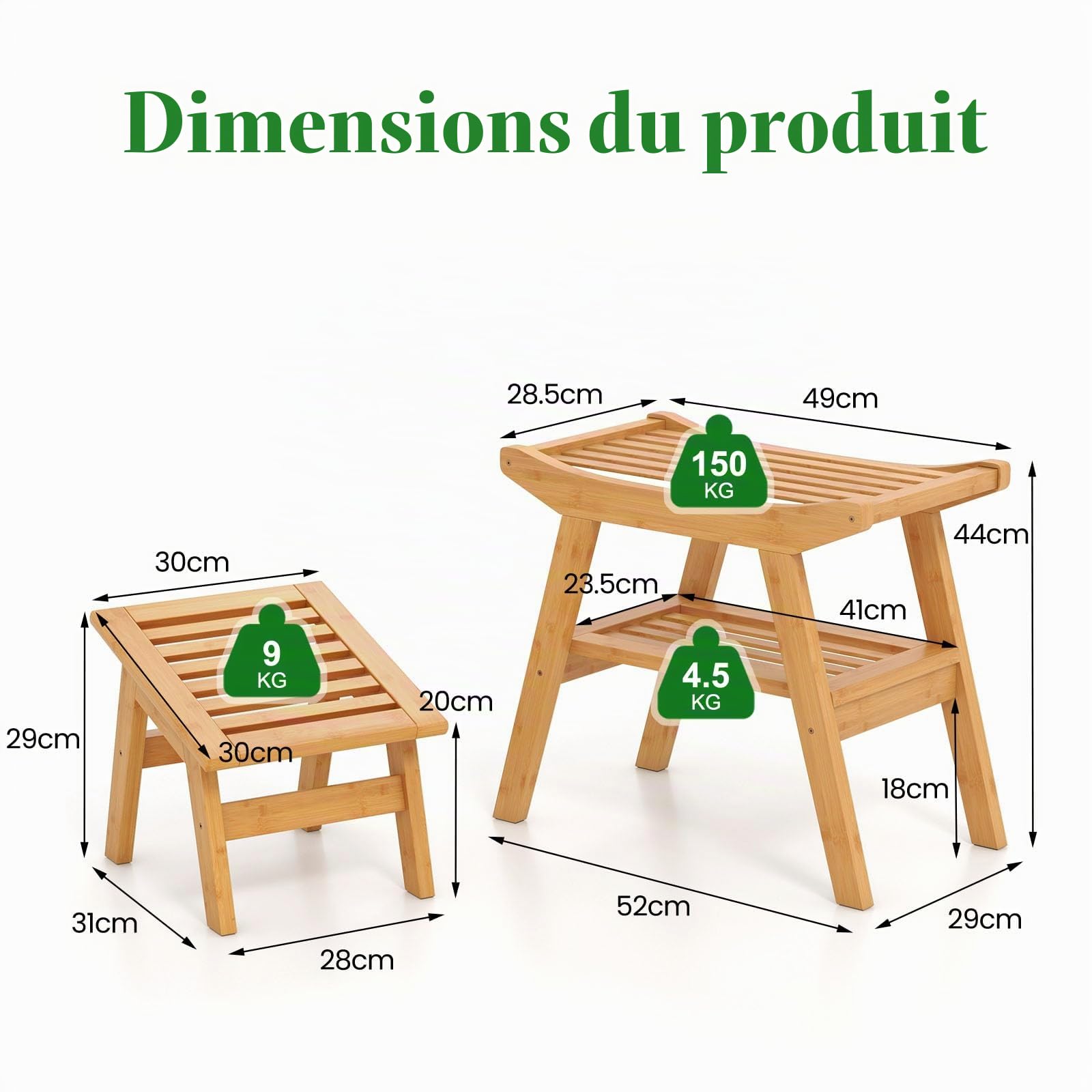HOMASIS Siège de Baignoire en Bambou avec Étagère de Rangement