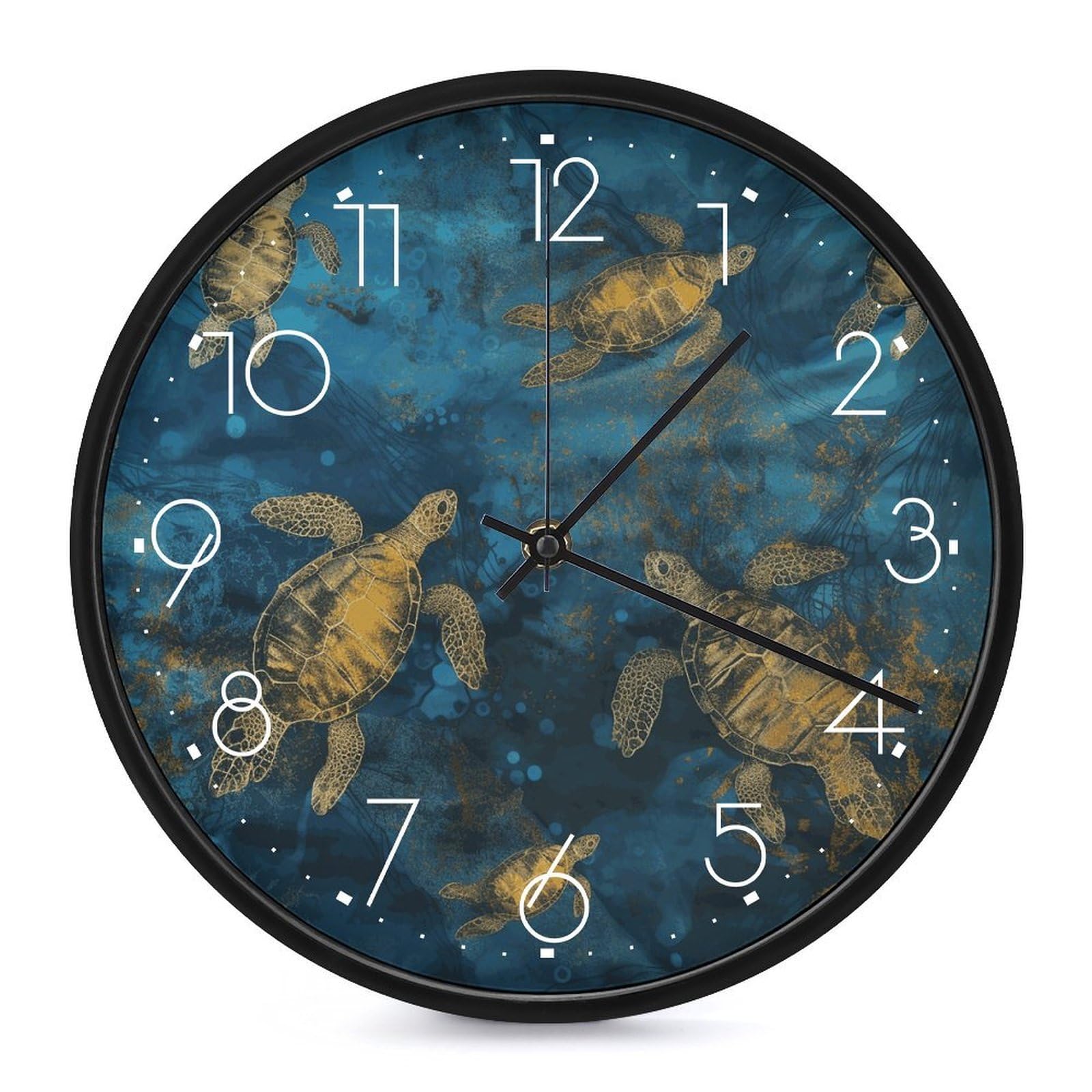 Adfgyerh White-Style Sea Turtle1 Clock，9.8 Inch Battery Operated Wall Clock Classic Simple, Decorative Wall Clock.analog Clock For Kitchen Office Bathroom Bedroom.